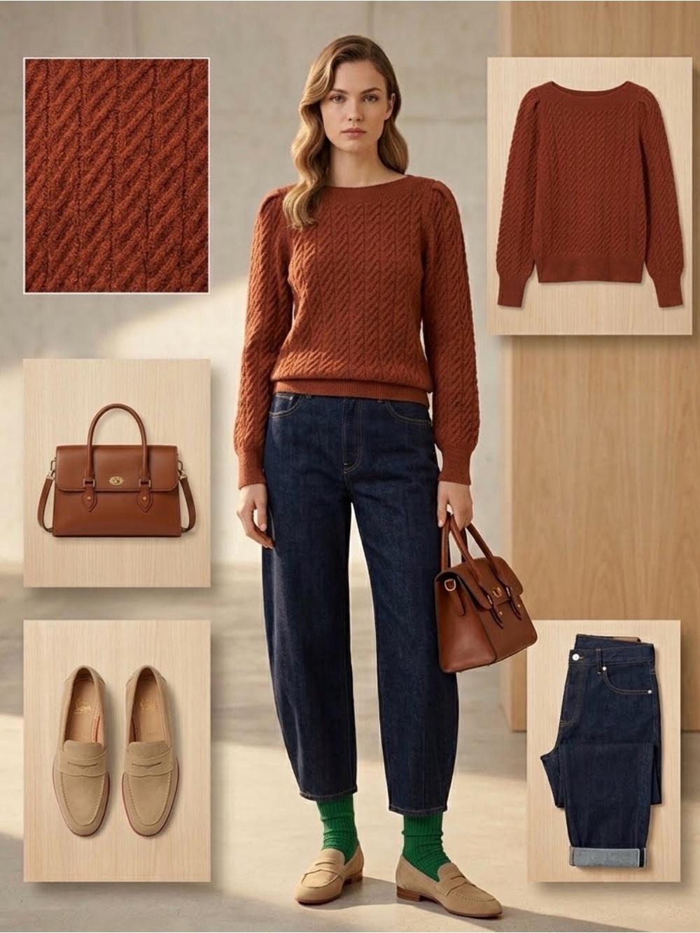 RW&CO. Rust Cable-Knit Scoop Neck Sweater